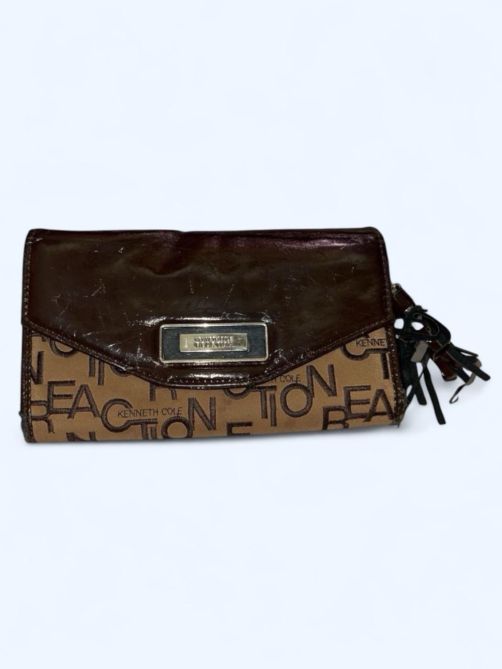 Kenneth Cole Brown Logo Continental Wallet with Dark Brown Flap
